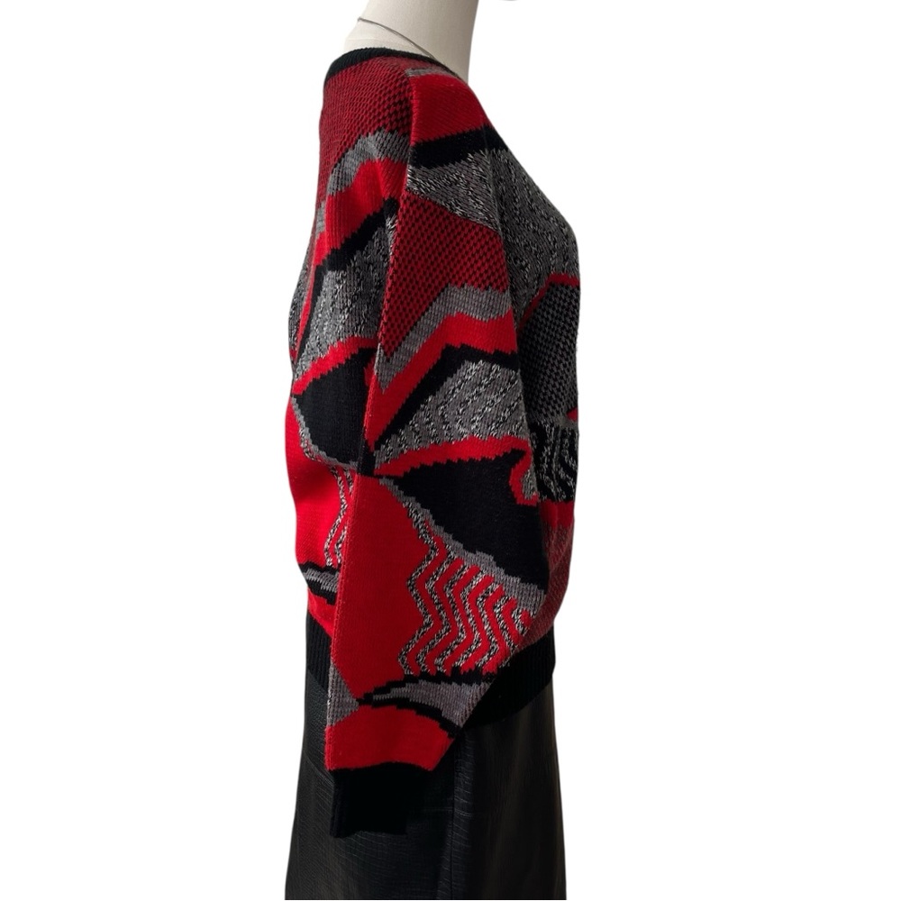 Vintage 80s Sears abstract acrylic crewneck sweater red black gray - Picture 2 of 15
